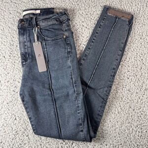Tractr Nina High Rise Indigo Dyed Ribbed‎ Distressed Dark Blue Jeans Sz 4/27 NWT